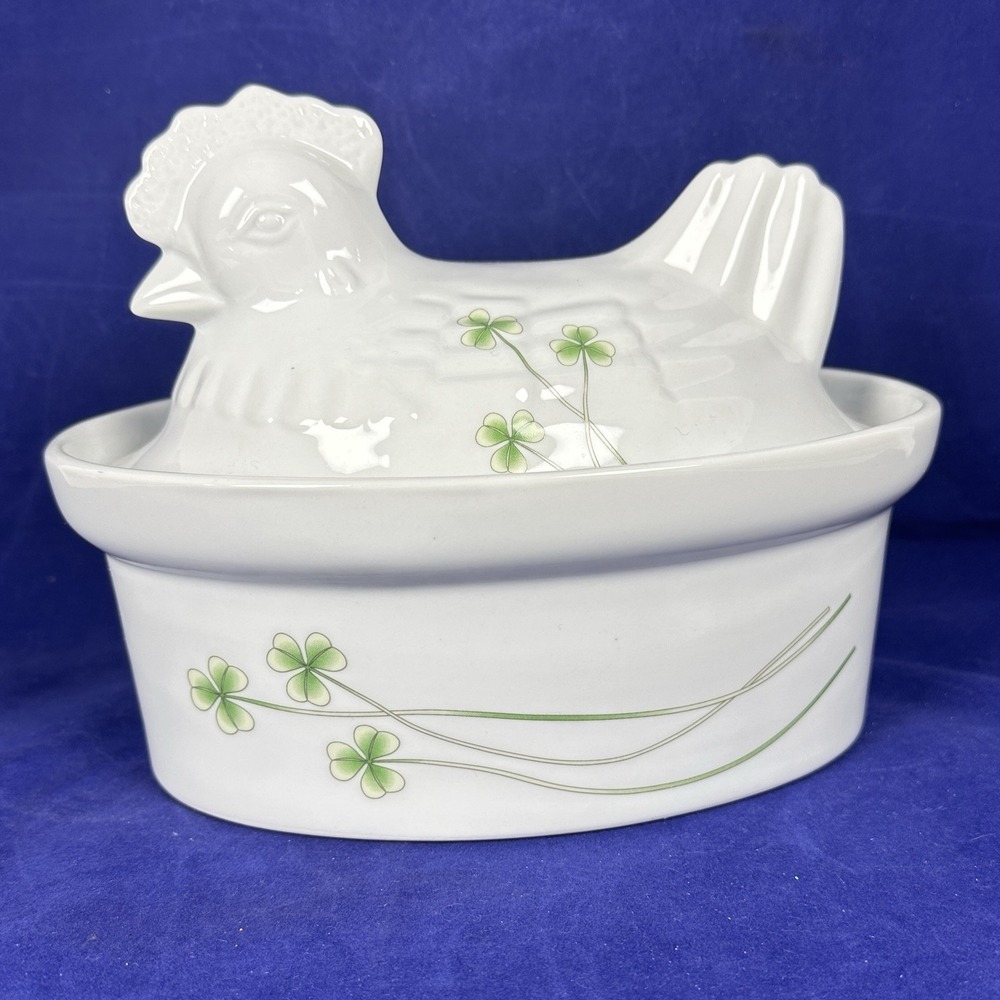 Marcus Notley Shamrock Hen on Nest Casserole Covered Dish Ireland Porcelain '08